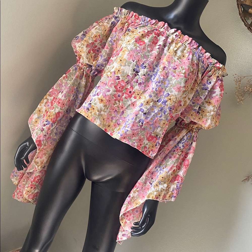 Live 4 Truth Multicolor Floral Sheer Princess Boho Hippie Bell Sleeve Blouse Top